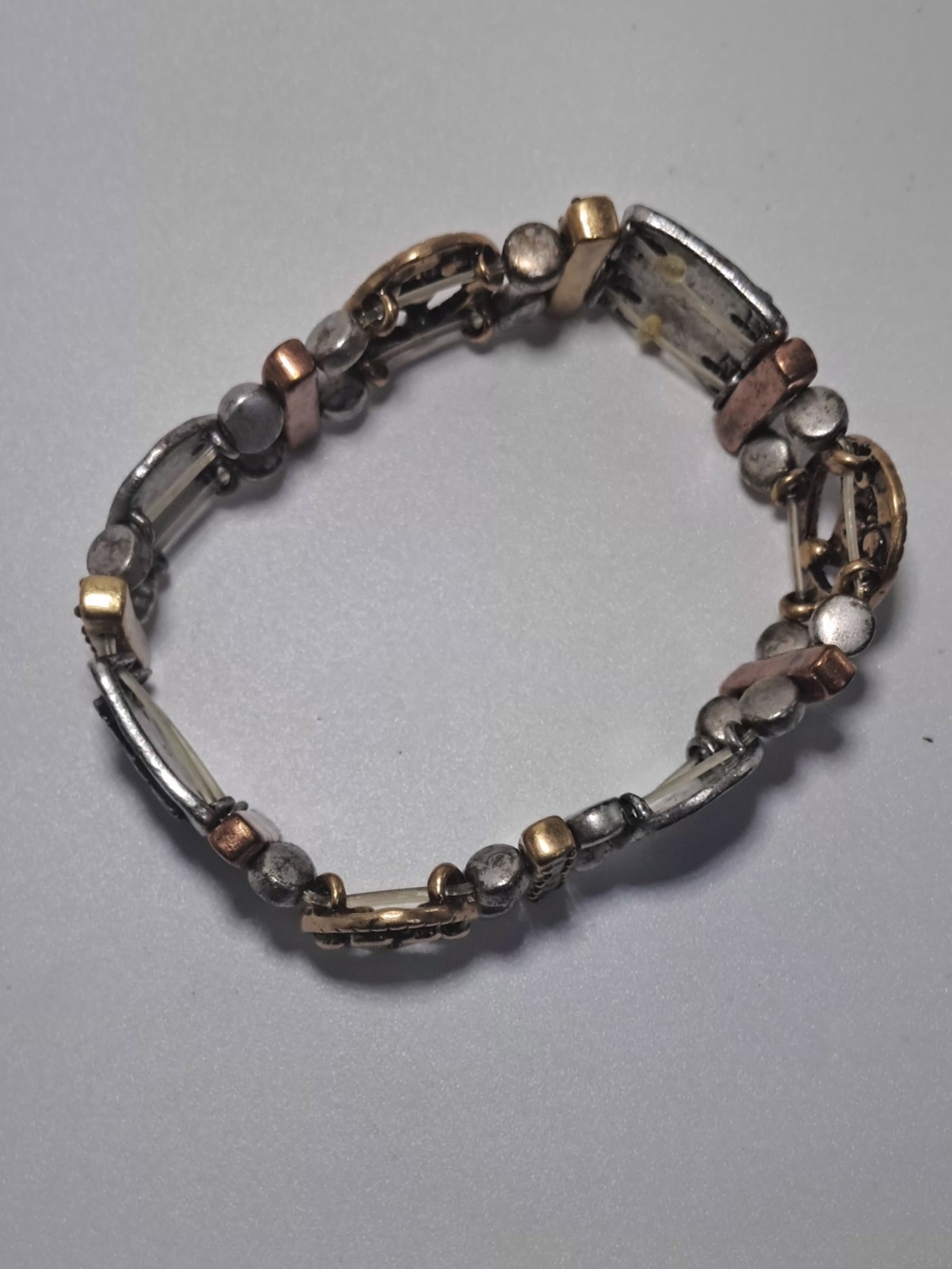 Mixed Metal 'Peace Joy Happy' Stretch Bracelet - Gold & Silver - Picture 3 of 4